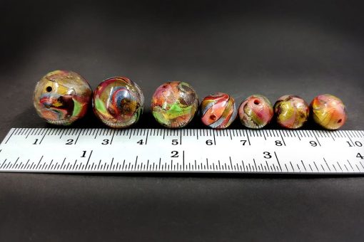 7 Round Beads - Brown, Green, Silver (Polymer Clay) #7598