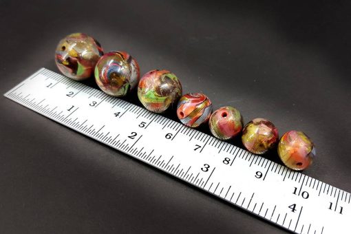 7 Round Beads - Brown, Green, Silver (Polymer Clay) #7600
