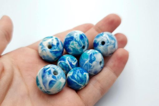 Set of 7 Faux Larimar beads from polymer clay #6904
