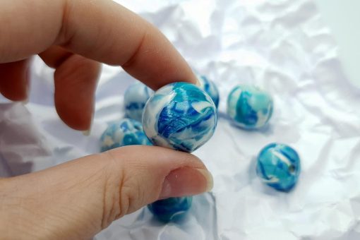 Set of 7 Faux Larimar beads from polymer clay #6911