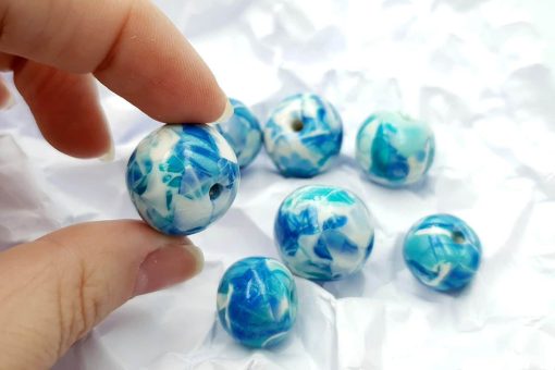 Set of 7 Faux Larimar beads from polymer clay #6912