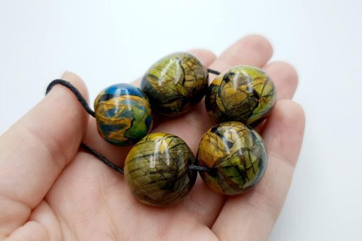 Set of 5 Faux Labradorite beads from polymer clay #6915