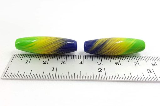 2 Long Colorful Beads by Millefiori Technique #7032