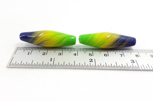 2 Long Colorful Beads in Millefiori Technique #7038