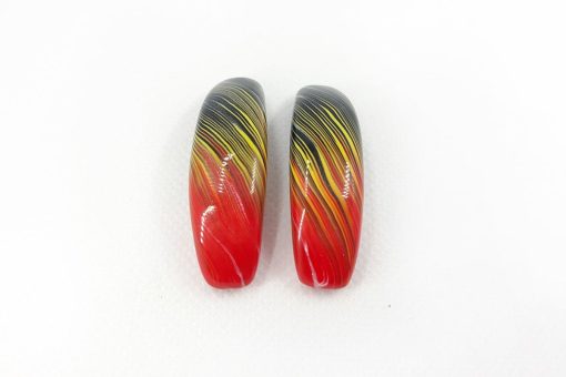 2 pcs Long Flat Beads Lava by Millefiori Technique #7097