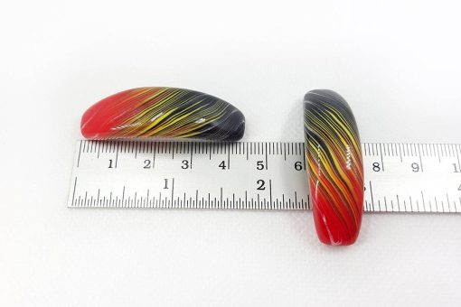 2 pcs Long Flat Beads Lava by Millefiori Technique #7101