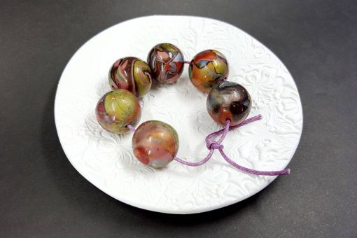 6 Beads: Glossy Brown, Bronze, Green (Polymer Clay) #7185