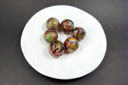 6 Beads: Glossy Brown, Bronze, Green (Polymer Clay) #7187