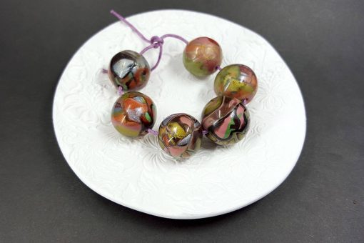 6 Beads: Glossy Brown, Bronze, Green (Polymer Clay) #7189