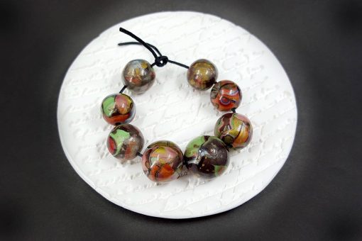 8 Beads from Polymer Clay Brown, Bronze, Red, Green #7190