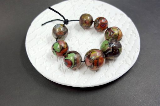 8 Beads from Polymer Clay Brown, Bronze, Red, Green #7191