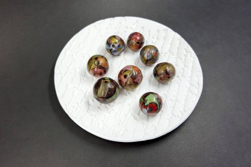 8 Beads from Polymer Clay Brown, Bronze, Red, Green #7193
