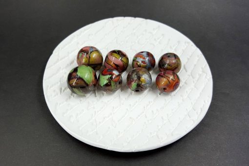 8 Beads from Polymer Clay Brown, Bronze, Red, Green #7194