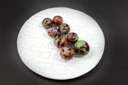 8 Beads from Polymer Clay Brown, Bronze, Red, Green #7195