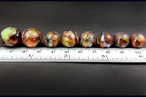 8 Beads from Polymer Clay Brown, Bronze, Red, Green #7199