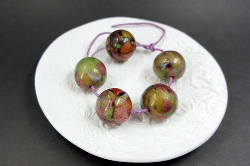 5 Jade Beads - Brown, Bronze, Green (Polymer Clay) #7660