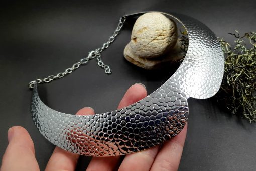 Metal silver color textured base for necklace #13946
