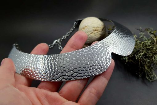 Metal silver color textured base for necklace #13949