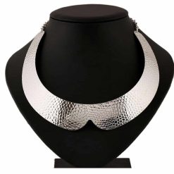 Metal silver color textured base for necklace #13953