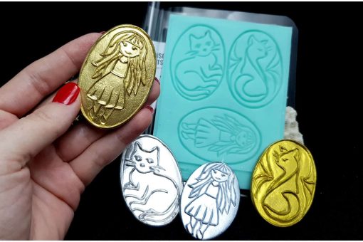 Cloisonne Enamel - Cats and a Girl #21831