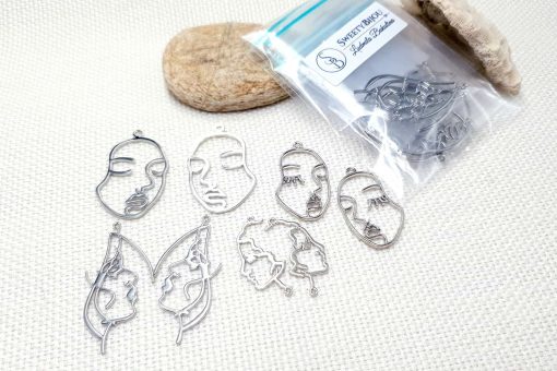 Faces - Set of 8pcs Silver Color Metal Jewelry Findings #22386