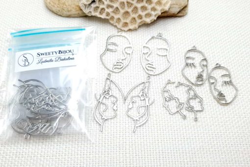 Faces - Set of 8pcs Silver Color Metal Jewelry Findings #22388