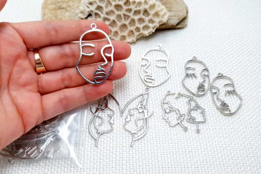 Faces - Set of 8pcs Silver Color Metal Jewelry Findings #22392