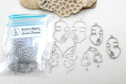 Faces - Set of 8pcs Silver Color Metal Jewelry Findings #22399