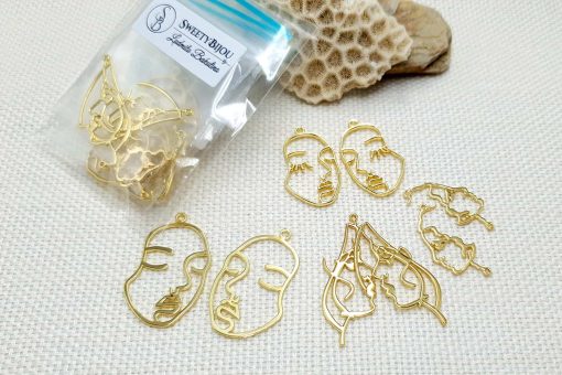 Faces - Set of 8pcs Golden Color Metal Jewelry Findings #22391