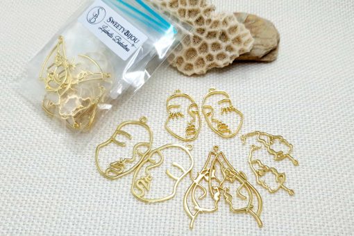 Faces - Set of 8pcs Golden Color Metal Jewelry Findings #22394