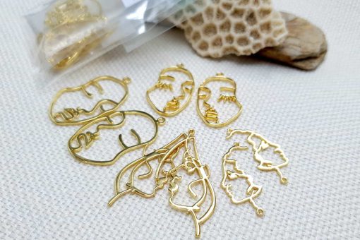 Faces - Set of 8pcs Golden Color Metal Jewelry Findings #22396