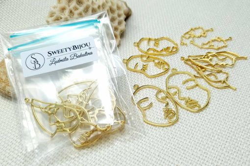 Faces - Set of 8pcs Golden Color Metal Jewelry Findings #22398