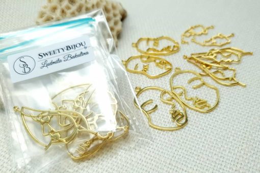 Faces - Set of 8pcs Golden Color Metal Jewelry Findings #22400