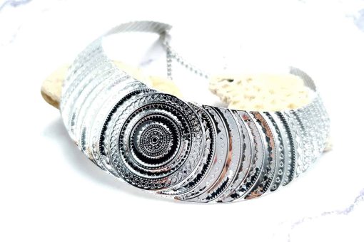 Necklace Metal Base “Circles” Pattern - Silver, 14cm #23367