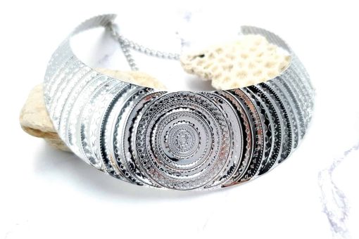 Necklace Metal Base “Circles” Pattern - Silver, 14cm #23368