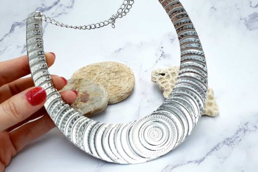 Necklace Metal Base “Circles” Pattern - Silver, 14cm #23369