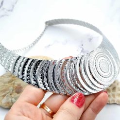 Necklace Metal Base “Circles” Pattern - Silver, 14cm #23372