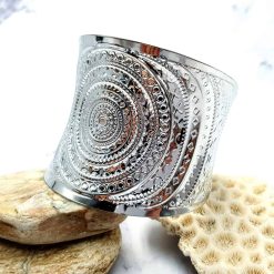 Bracelet metal base, circle pattern, silver color #23393