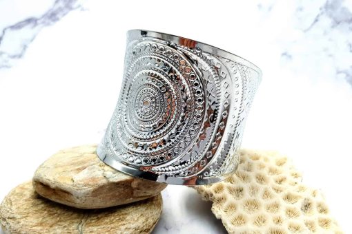Bracelet metal base, circle pattern, silver color #23393