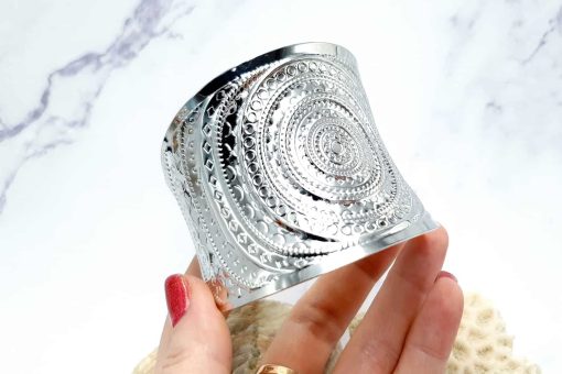 Bracelet metal base, circle pattern, silver color #23402