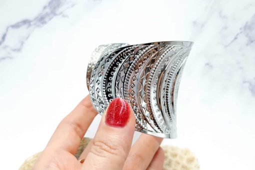 Bracelet metal base, circle pattern, silver color #23405