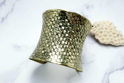 Bracelet metal base, basket pattern, aged bronze #23435