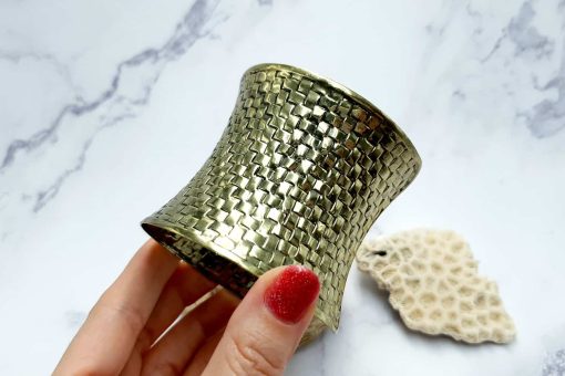 Bracelet metal base, basket pattern, aged bronze #23436