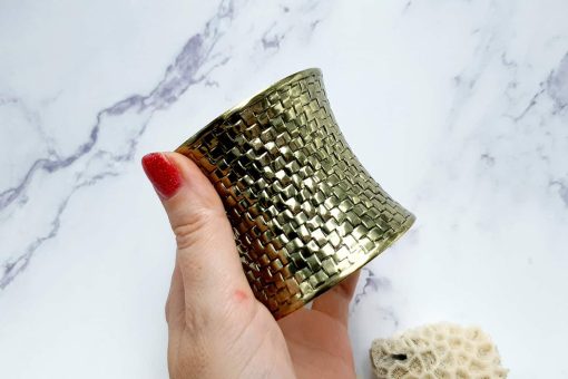 Bracelet metal base, basket pattern, aged bronze #23437