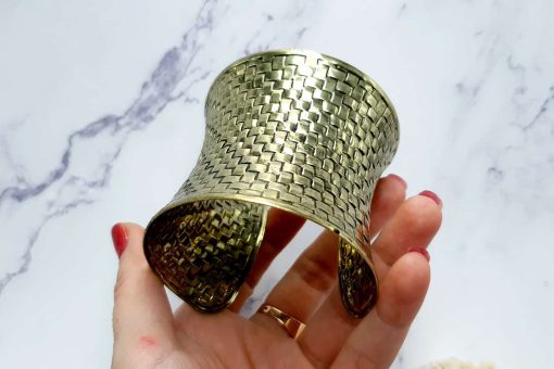 Bracelet metal base, basket pattern, aged bronze #23438