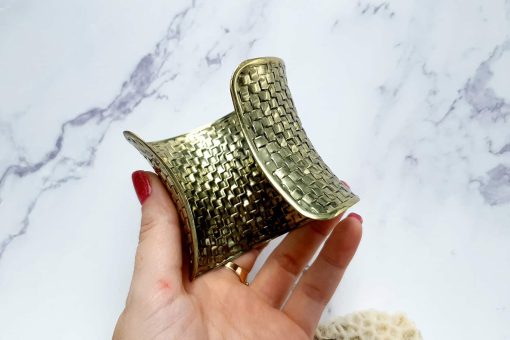 Bracelet metal base, basket pattern, aged bronze #23439