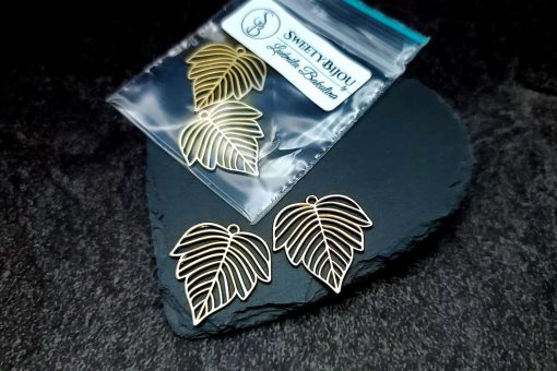 Pair of matt golden color leafs charms for earrings #27238
