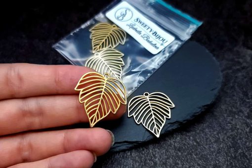 Pair of matt golden color leafs charms for earrings #27242