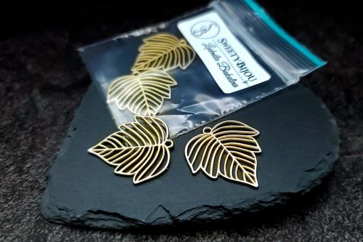 Pair of matt golden color leafs charms for earrings #27249