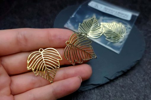 Gloss golden color leafs charms for earrings #27286